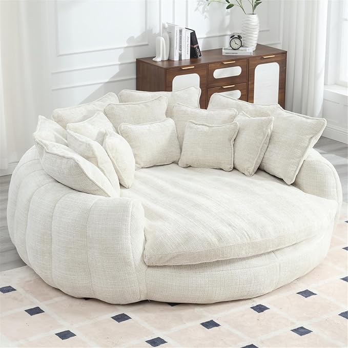 كرسي شيز لونج دائري كبير مبطن مع وسائد - Oversized Chaise