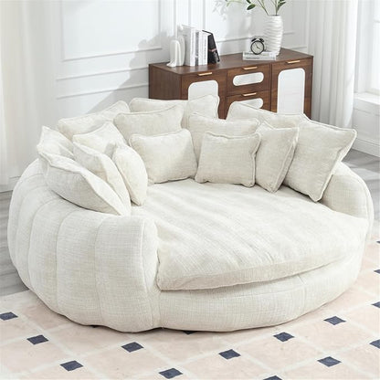 كرسي شيز لونج دائري كبير مبطن مع وسائد - Oversized Chaise