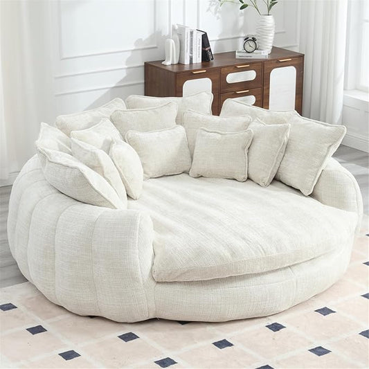 كرسي شيز لونج دائري كبير مبطن مع وسائد - Oversized Chaise